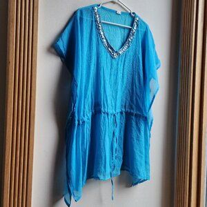 Cruise Club Sheer Blue Sequin Tunic Size S/M